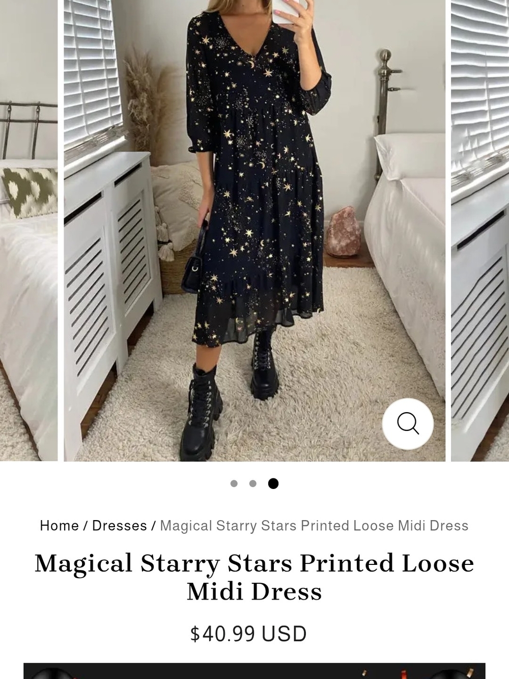 New Coramoon Star Print Black Midi Dress